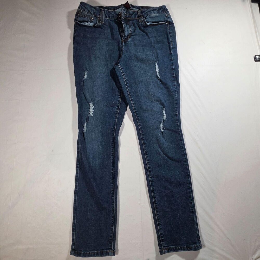 Earl Jeans Jeans Womens 12 Blue Skinny Distressed Stretch Denim Medium Wash